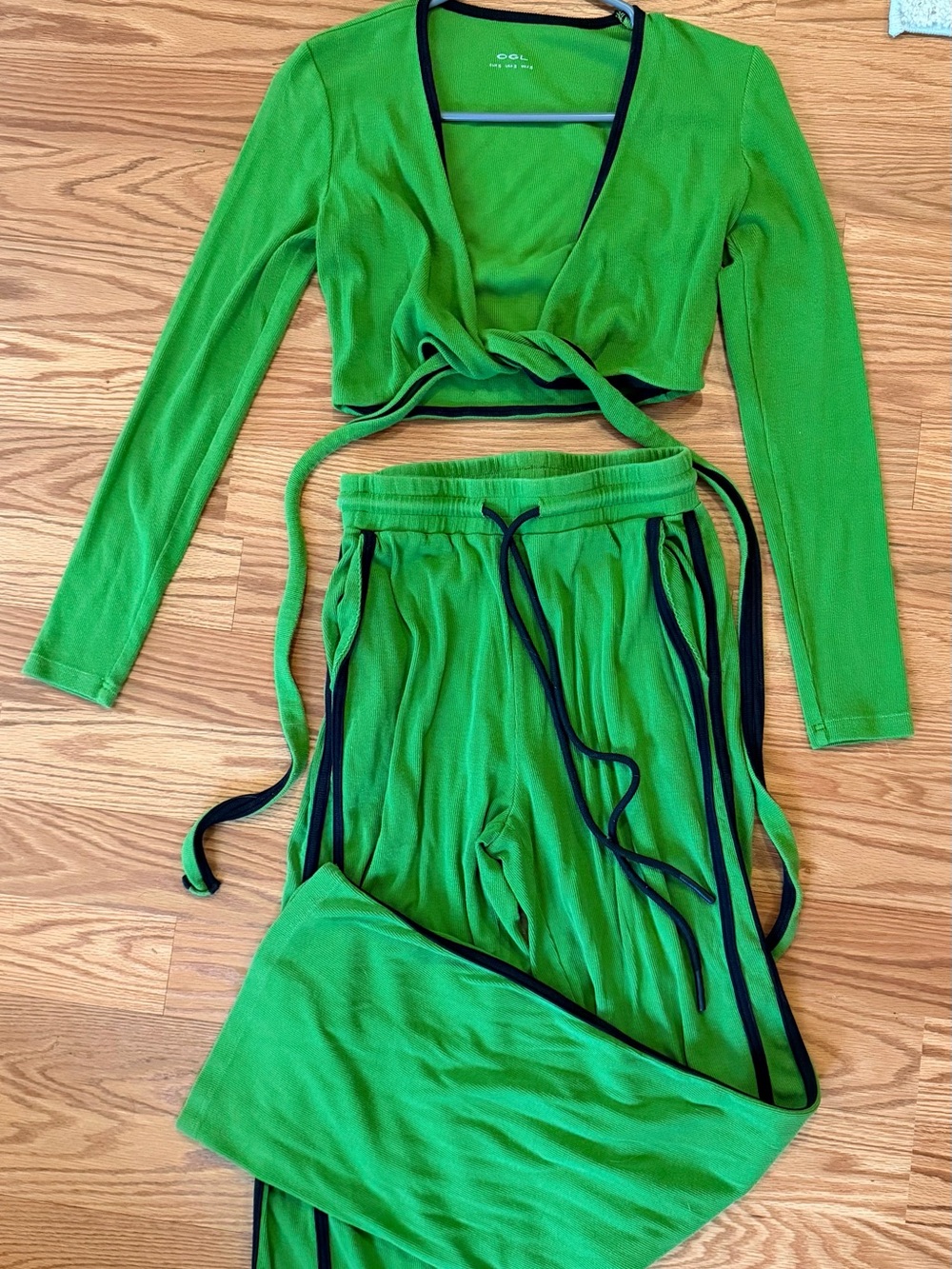 OGL Lime Green Ribbed Top with Black Trim